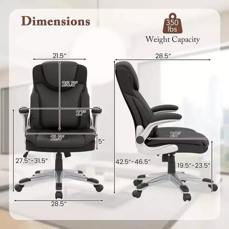 Costway Ergonomic Office Chair PU Leather Executive Swivel with Flip-up Armrests Brown/White/Black