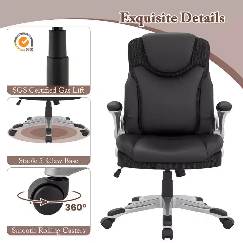 Costway Ergonomic Office Chair PU Leather Executive Swivel with Flip-up Armrests Brown/White/Black