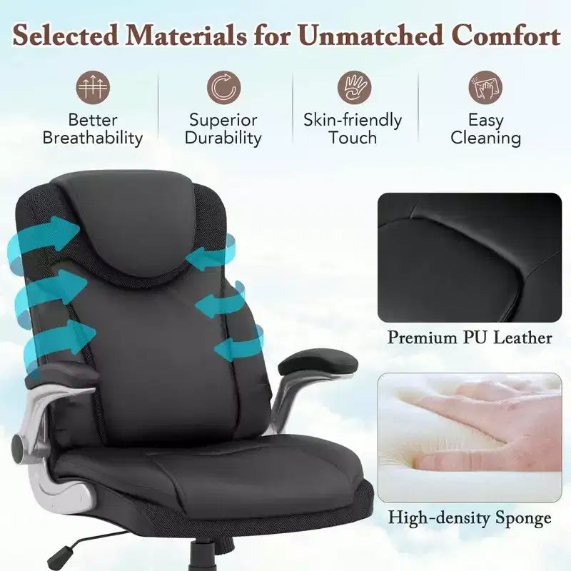 Costway Ergonomic Office Chair PU Leather Executive Swivel with Flip-up Armrests Brown/White/Black