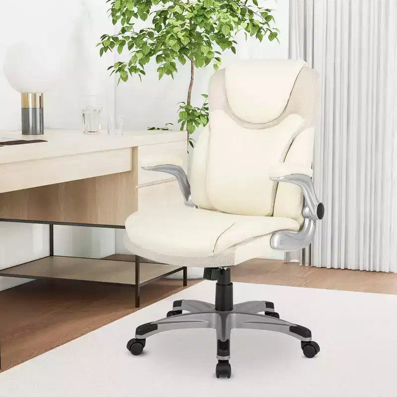 Costway Ergonomic Office Chair PU Leather Executive Swivel with Flip-up Armrests Brown/White/Black