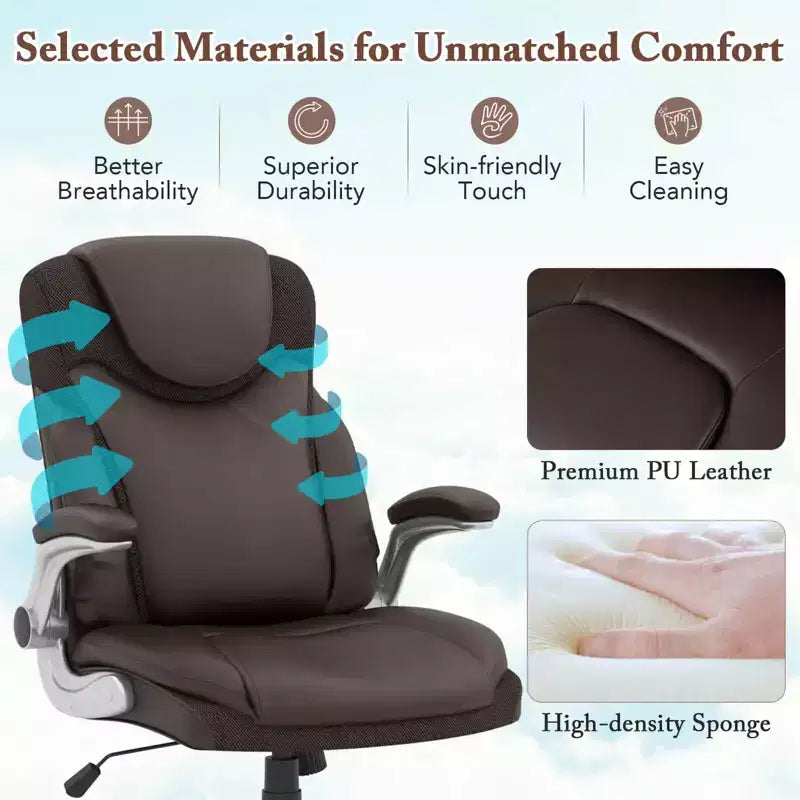 Costway Ergonomic Office Chair PU Leather Executive Swivel with Flip-up Armrests Brown/White/Black