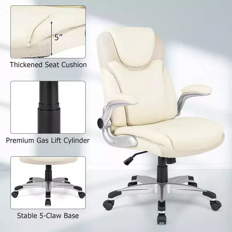 Costway Ergonomic Office Chair PU Leather Executive Swivel with Flip-up Armrests Brown/White/Black