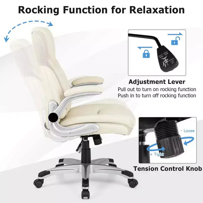 Costway Ergonomic Office Chair PU Leather Executive Swivel with Flip-up Armrests Brown/White/Black