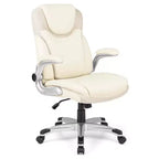 Costway Ergonomic Office Chair PU Leather Executive Swivel with Flip-up Armrests Brown/White/Black