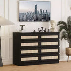 Whizmax 8 Drawer Double Dresser for Bedroom, Rattan Chest of Dressers, Modern Wooden Dresser Chest for Nursery, Living Room and Entryway