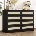 Cassettiera doppia a 8 cassetti con frontale in rattan – Cassettiera in legno per camera da letto