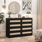 Cassettiera doppia a 8 cassetti con frontale in rattan – Cassettiera in legno per camera da letto