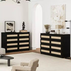 Cassettiera doppia a 8 cassetti con frontale in rattan – Cassettiera in legno per camera da letto