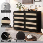 Cassettiera doppia a 8 cassetti con frontale in rattan – Cassettiera in legno per camera da letto