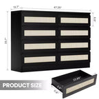 Cassettiera doppia a 8 cassetti con frontale in rattan – Cassettiera in legno per camera da letto