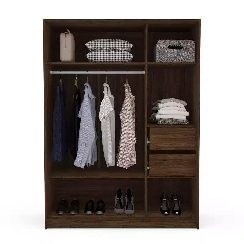 3 Sliding Doors Bedroom Clothing Armoire Wardrobe with Drawers & Shelves