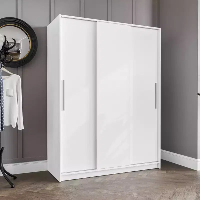 3 Sliding Doors Bedroom Clothing Armoire Wardrobe with Drawers & Shelves