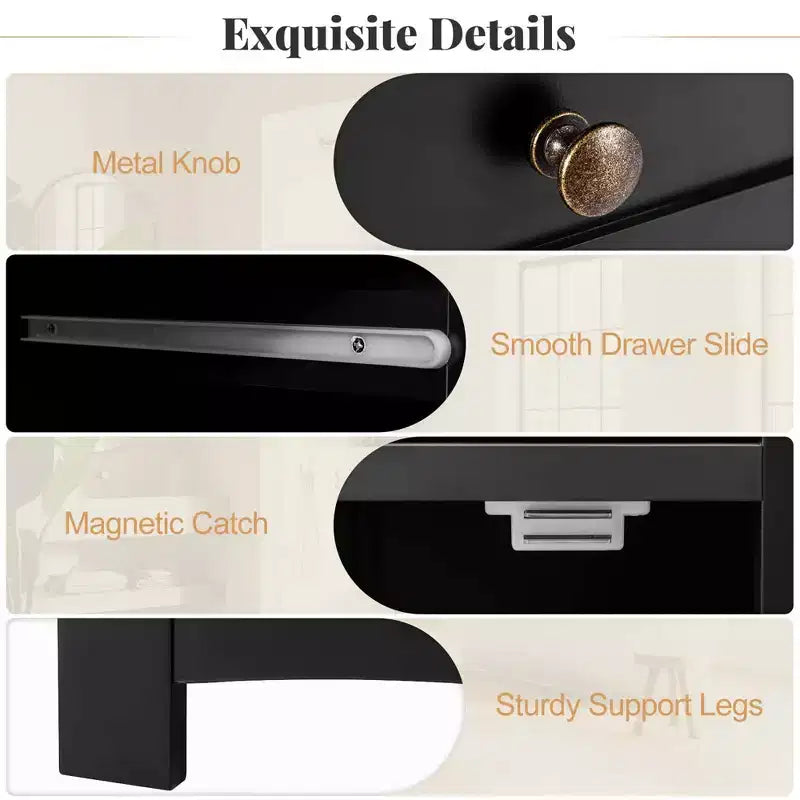 Bathroom Floor Cabinet with Glass Door, Drawer & Adjustable Shelf – Black/Brown