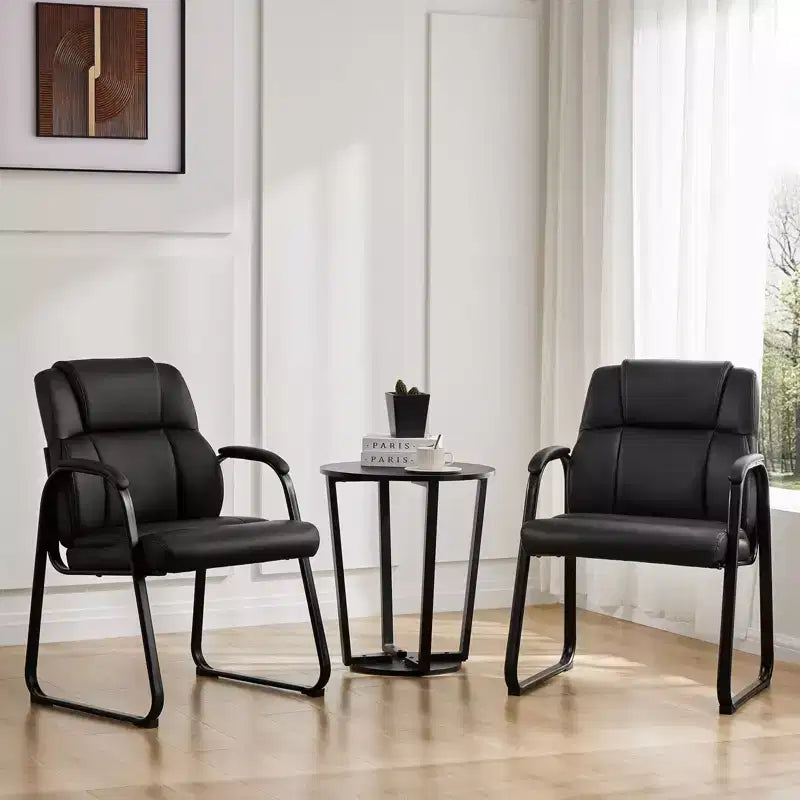 Big and Tall Leather Executive Office Guest Chair – Black Waiting Room Seat